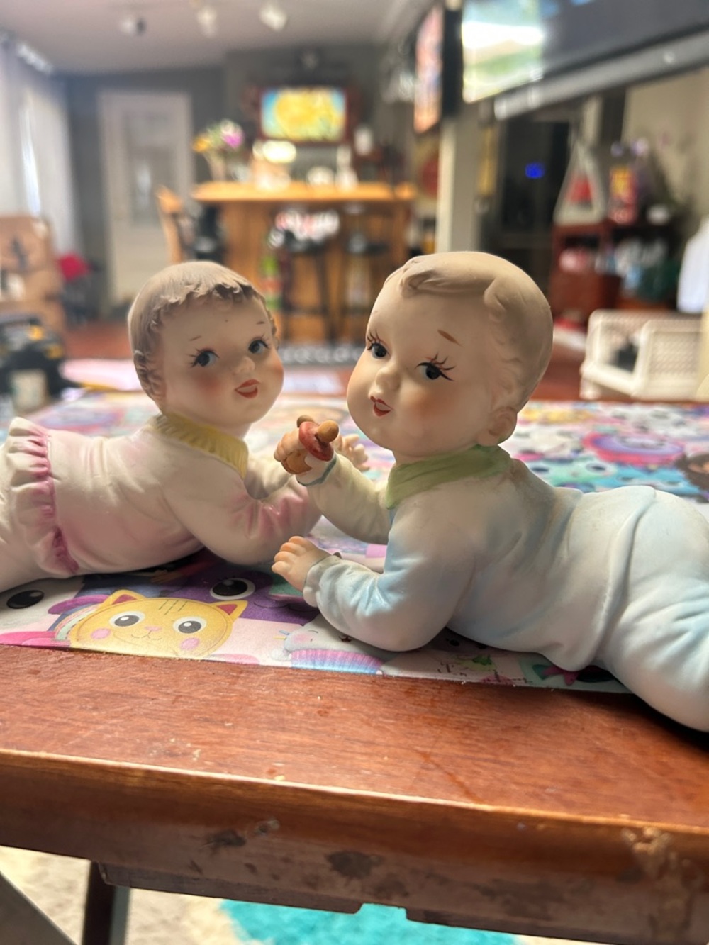 Set of Two Pastel Baby Doll Figurines - Pink & Light Blue